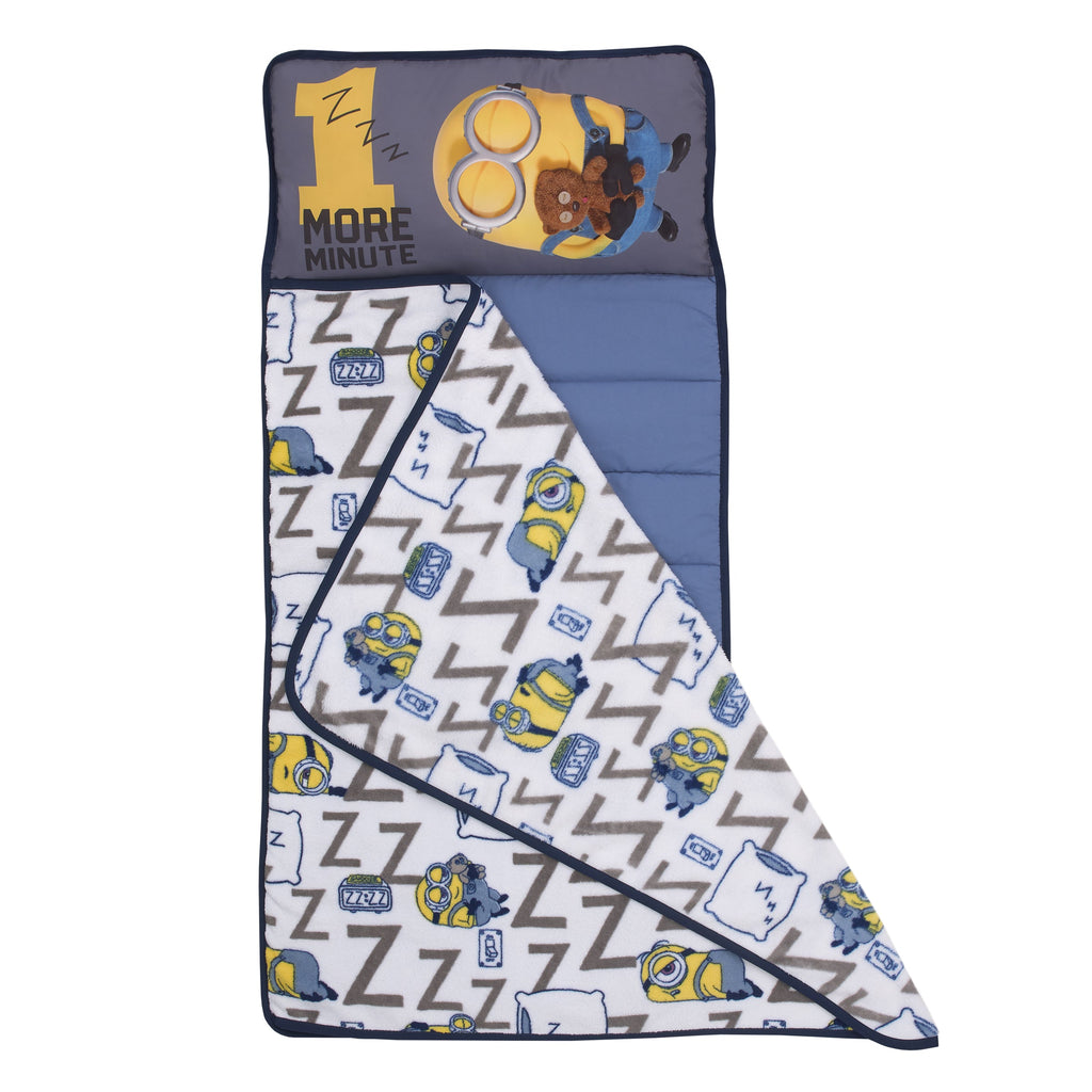 Lazy Minions Club Gray, Blue, Yellow and White, One More Minute Toddler Nap Mat