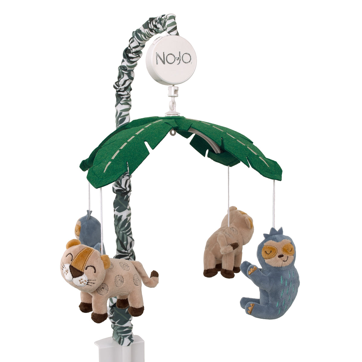 Jungle Paradise Green, Gray, and Tan Plush Leopard and Sloth Musical Mobile