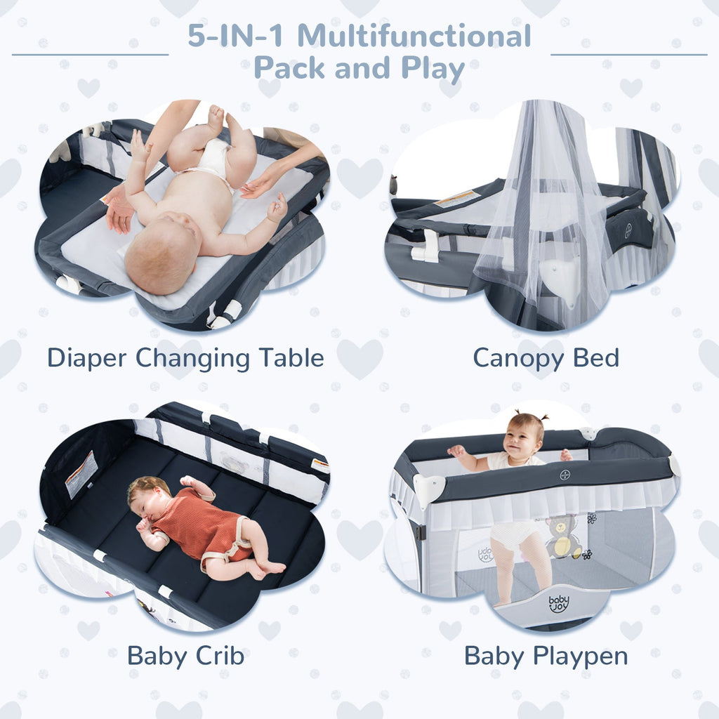 Convertible Bassinet with Removable Changing Table and Detachable Mesh Net