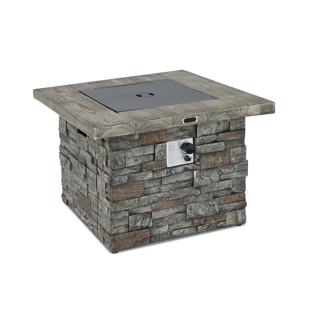 34.5 Inch Square Propane Gas Fire Pit Table with Lava Rock and PVC Cover-Gray