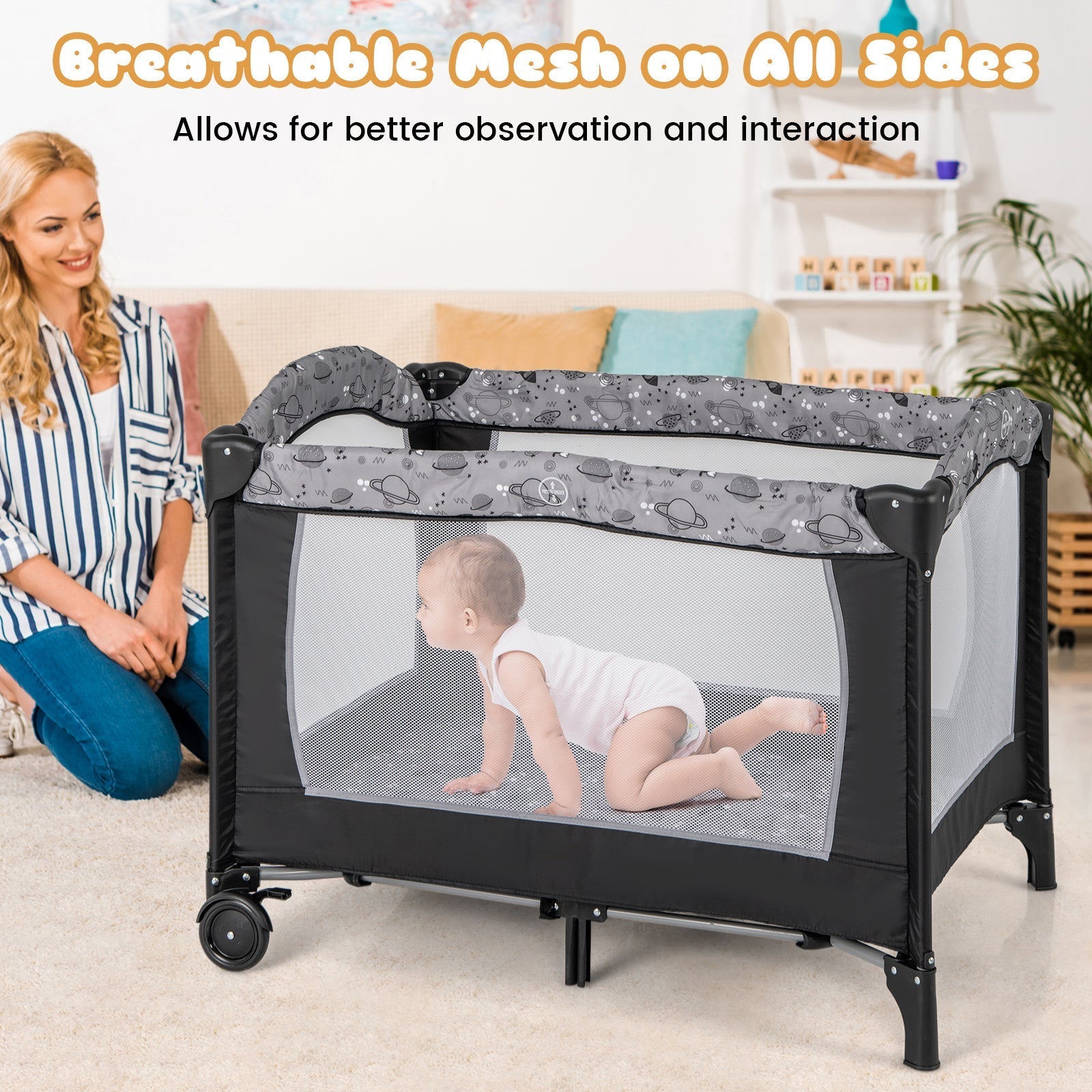 Multi-Functional Baby Playpen with Mattress and Removable Changing Table