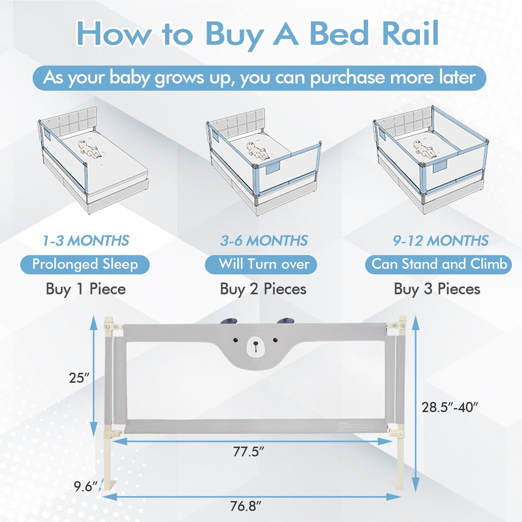 Vertical Lifting Baby Bed Rail with Double Safety Lock