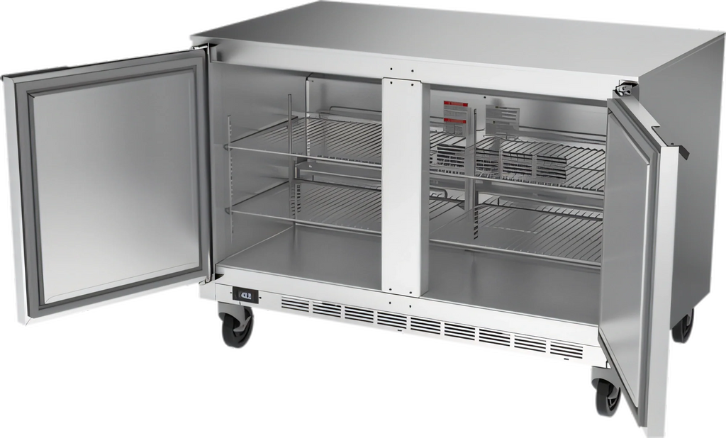 Beverage Air UCF48AHC 48-Inch Two-Section Undercounter Freezer, 2 Solid Doors, Stainless Steel, Rear-Mounted Self-Contained