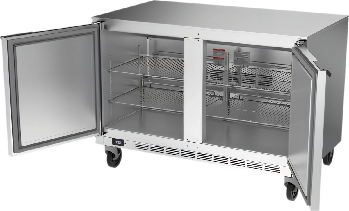 Beverage Air UCF48AHC 48-Inch Two-Section Undercounter Freezer, 2 Solid Doors, Stainless Steel, Rear-Mounted Self-Contained