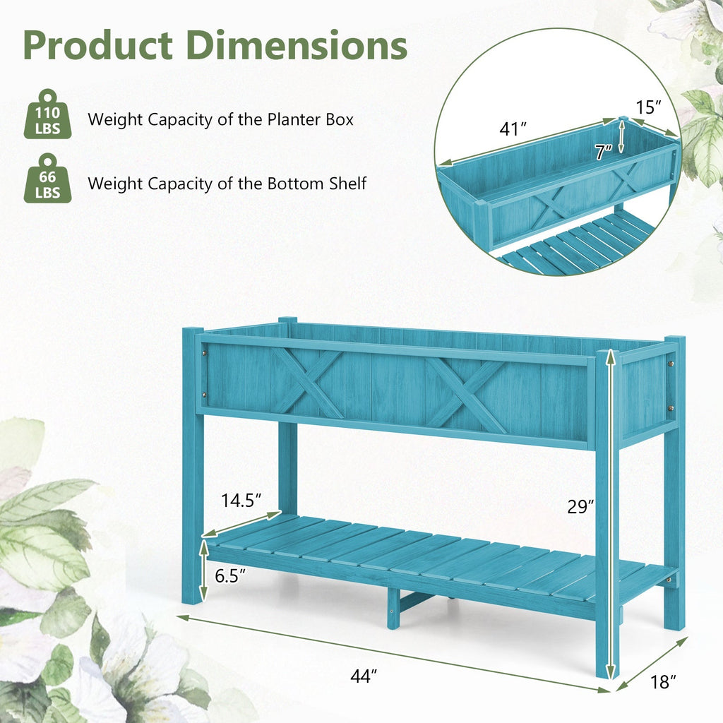 Poly Wood Elevated Planter Box with Legs Storage Shelf Drainage Holes