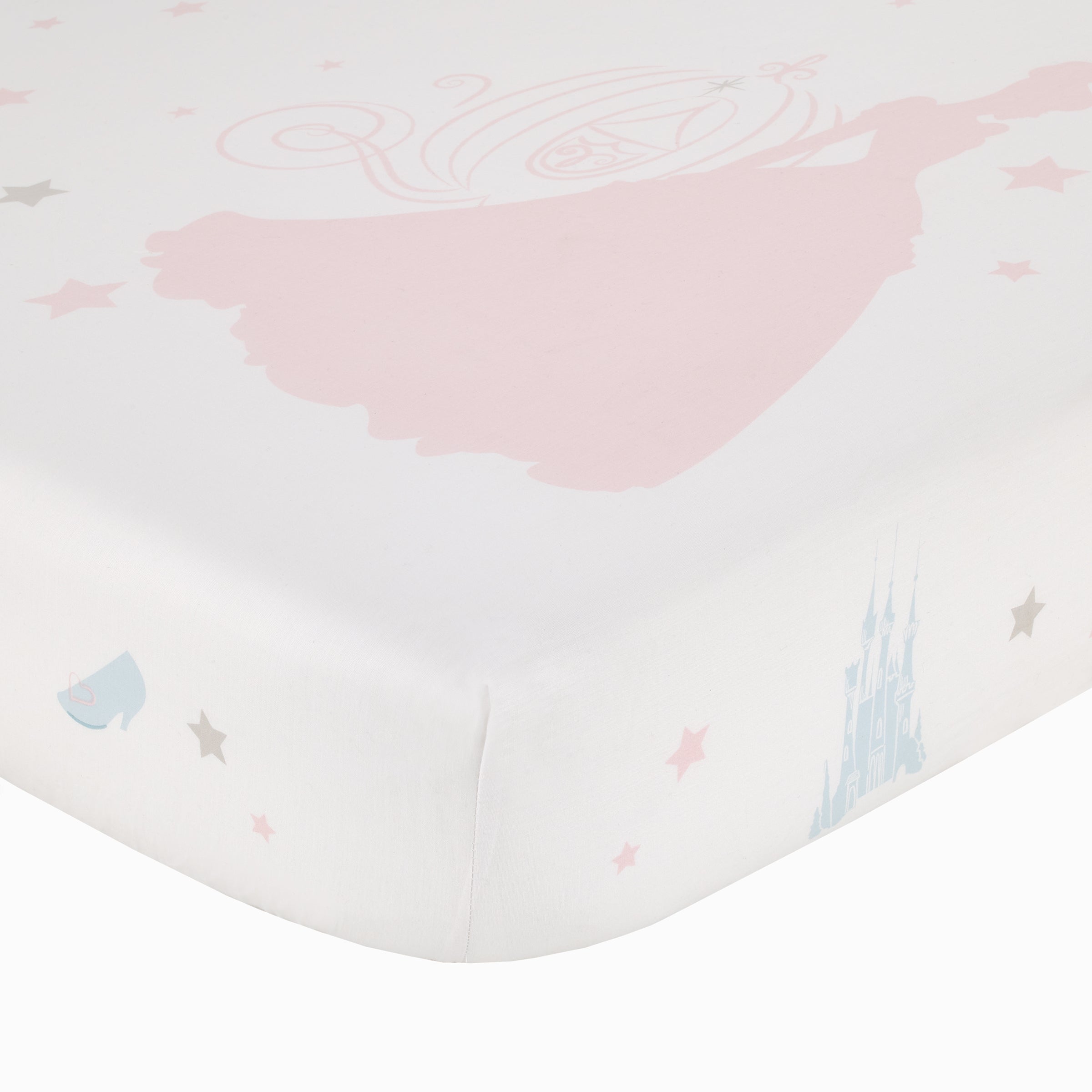 Disney Princess Enchanting Dreams White and Pink Cinderella A Dream is a Wish Your Heart Makes 100% Cotton Photo Op Nursery Fitted Crib Sheet