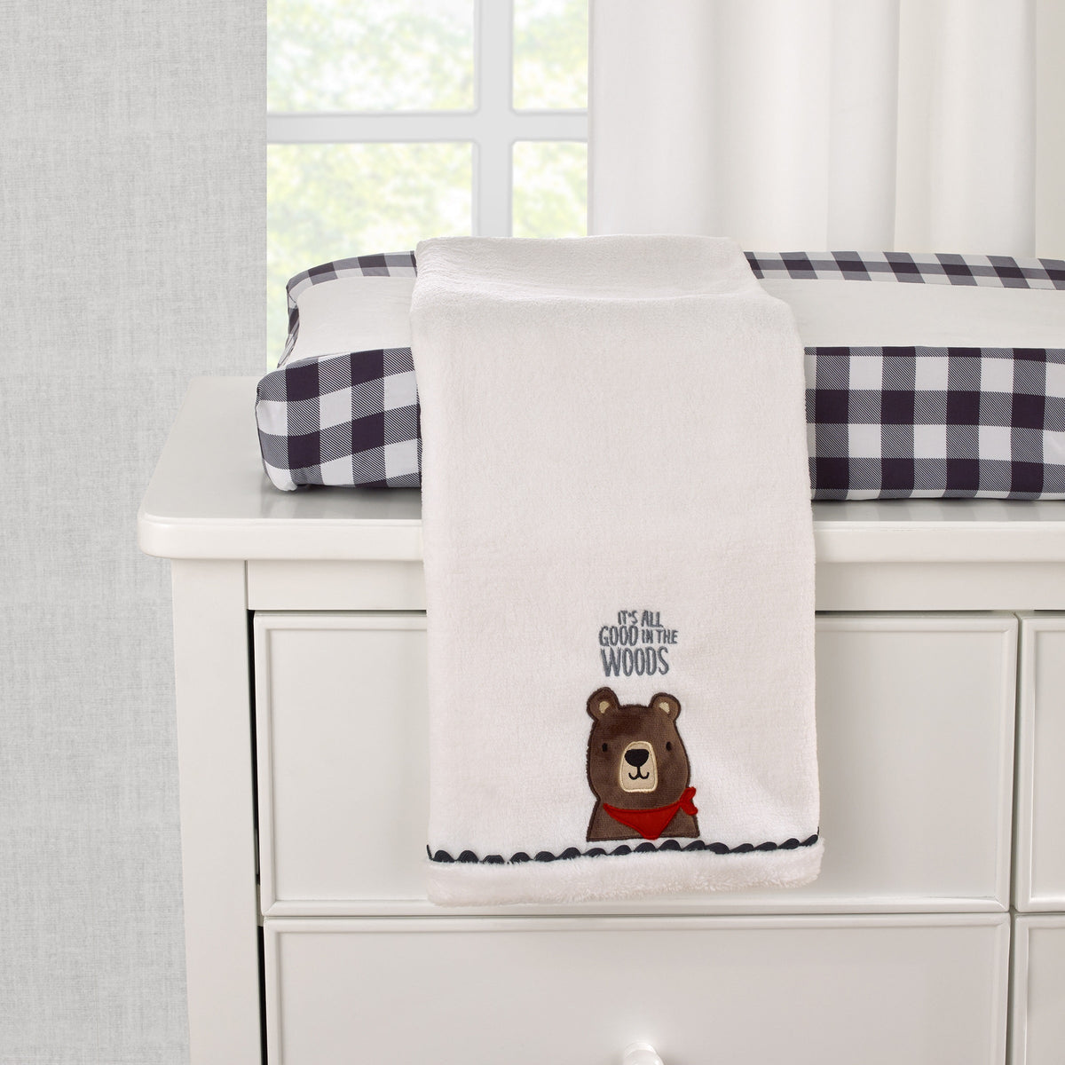 Into the Wilderness Navy and White Check Super Soft Changing Pad Cover