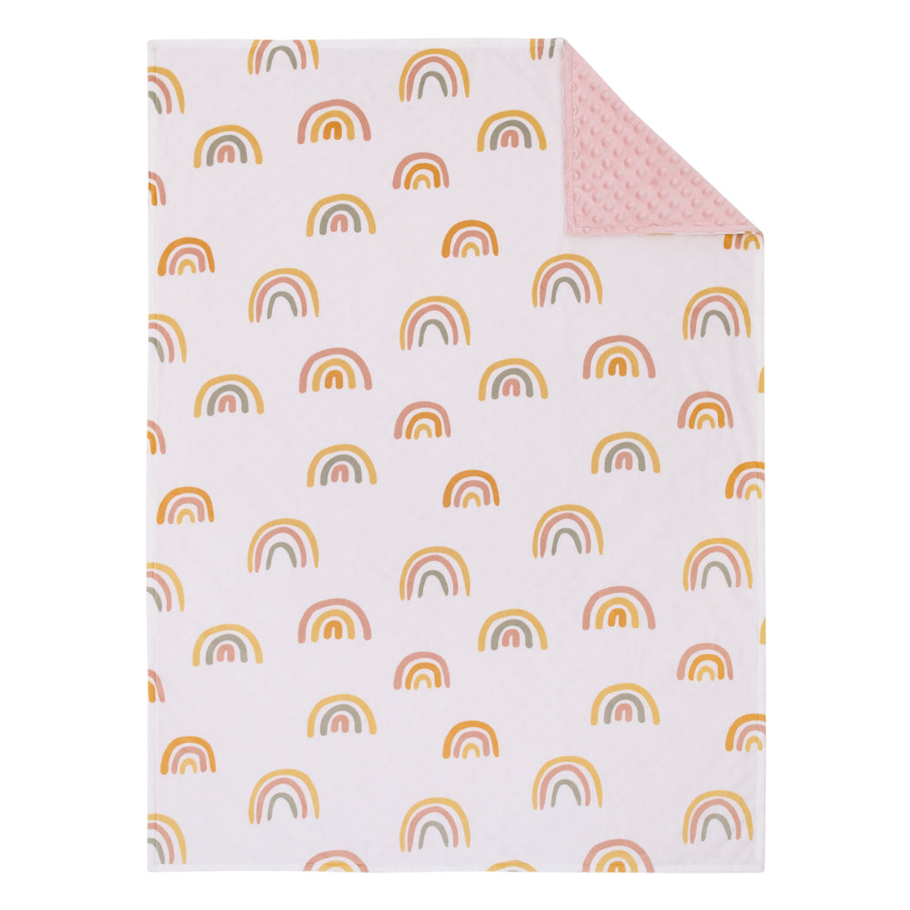 Rainbow White, Pink, and Gold Super Soft Baby Blanket