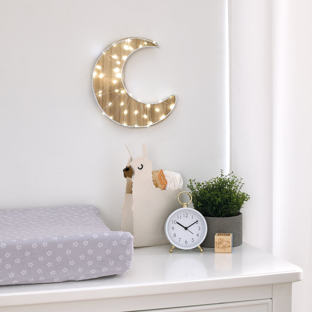 Moon Shaped Lighted LED Natural Wood Wall Decor