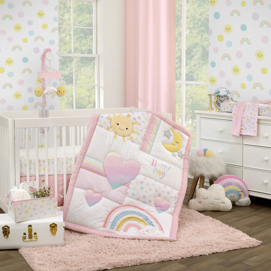 Happy Days Pink, Yellow and White Plush Sun and Clouds Musical Mobile