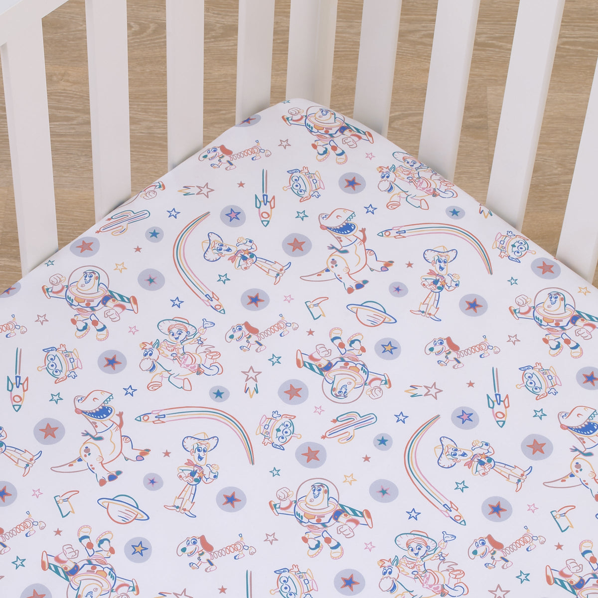 Disney Toy Story Blue, Orange, and White, Woody, Buzz, and Jessie Super Soft Nursery Fitted Crib Sheet