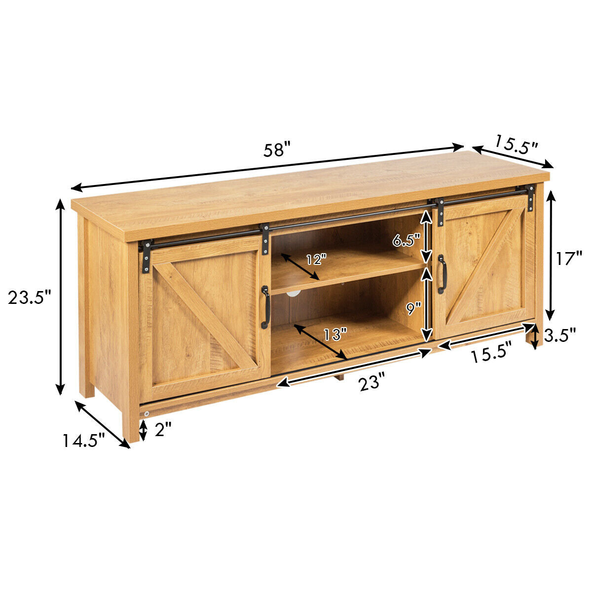 TV Stand Media Center Console Cabinet with Sliding Barn Door