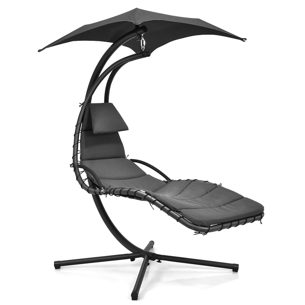 Hanging Curved Steel Swing Chaise Lounger with Removable Canopy