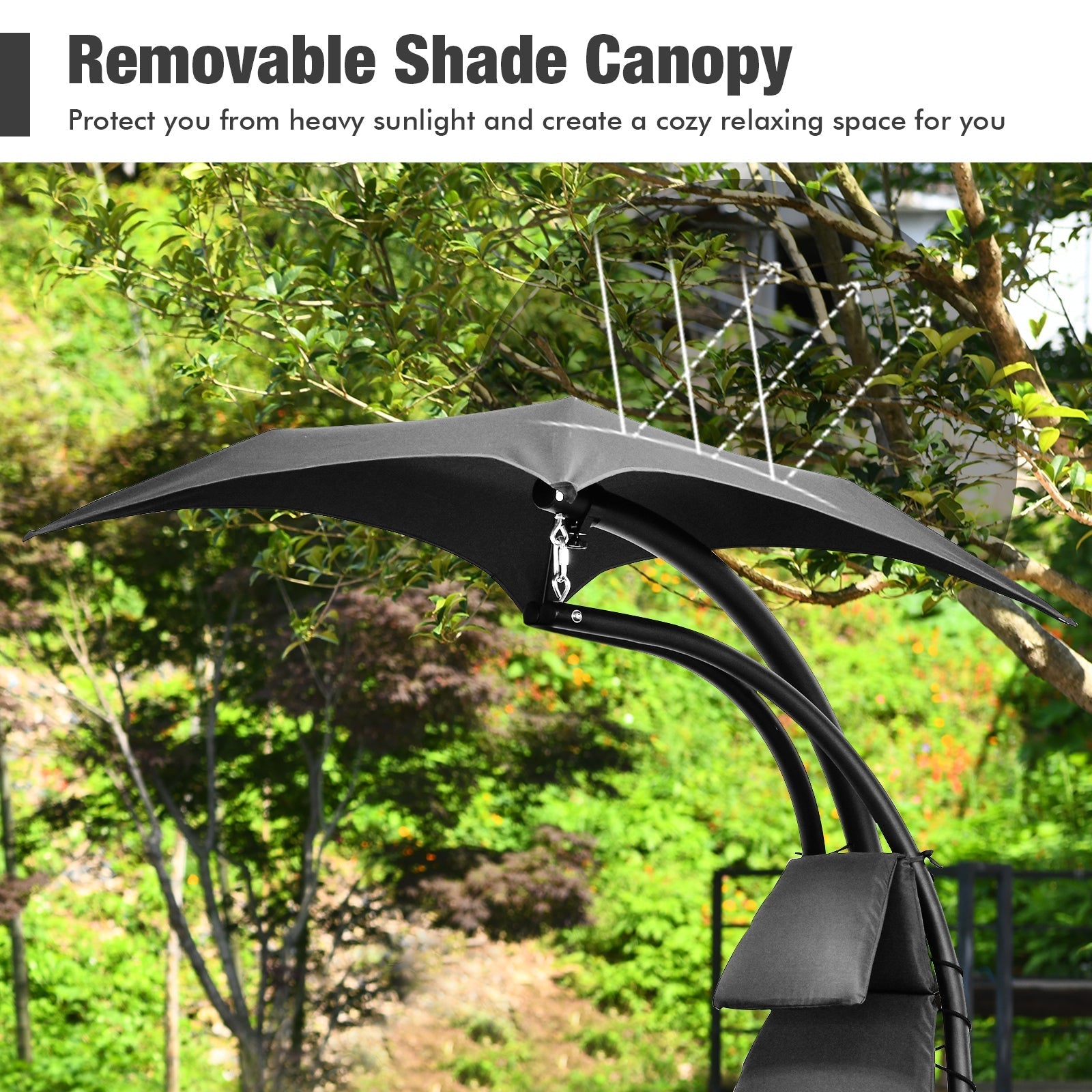 Hanging Curved Steel Swing Chaise Lounger with Removable Canopy