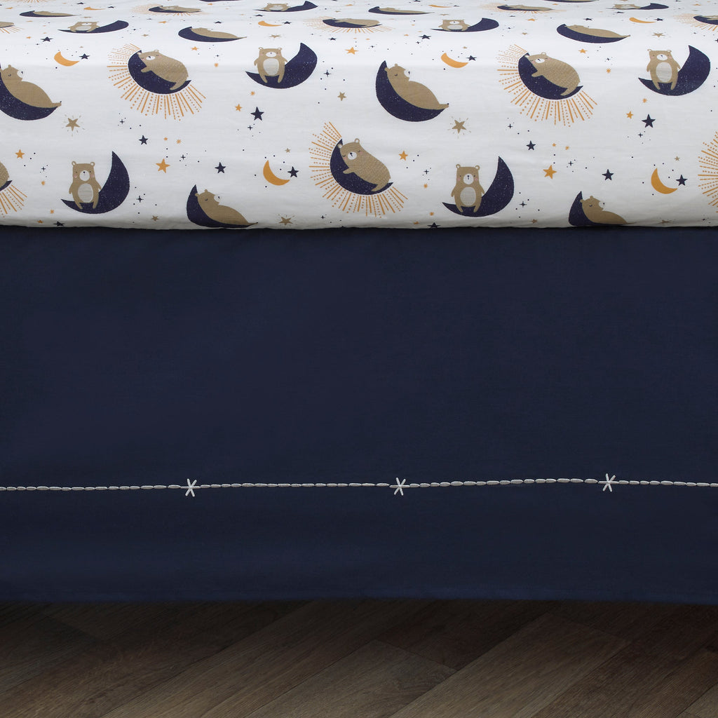 Goodnight Sleep Tight White and Blue Koala, Sloth, Bear, Star, and Moon 4 Piece Nursery Crib Bedding Set - Comforter, 100% Cotton Fitted Crib Sheet, Crib Skirt, and Storage