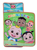 NoJo CoComelon Plush Toddler Nap Mat - Includes Attached Pillow and Fleece Blanket, Green, and Blue