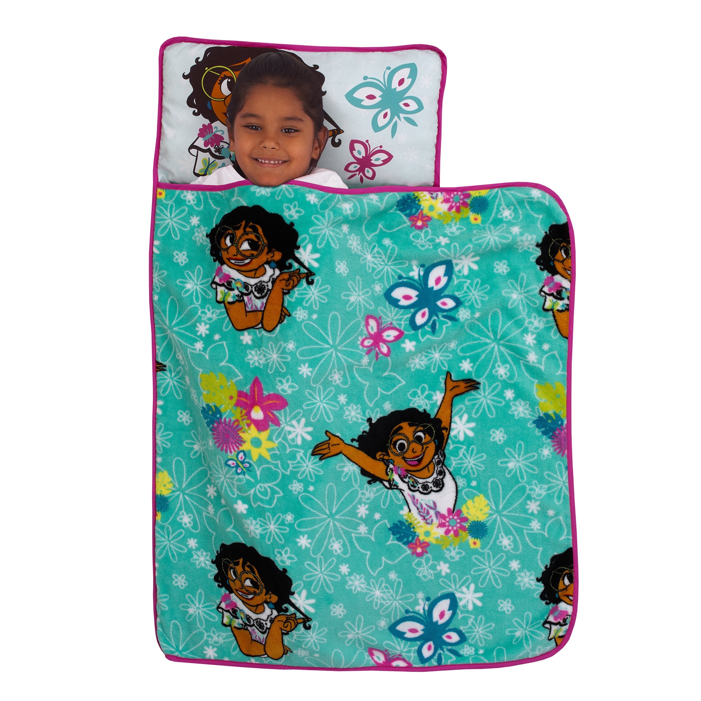 Disney Encanto Tropical Delight Turquoise, Pink, and Teal, Mirabel, Flowers, and Butterflies Toddler Nap Mat