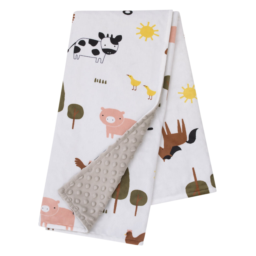 Little Love by NoJo Farm White, Gray, and Green Horses, Cows, and Chickens Super Soft Baby Blanket