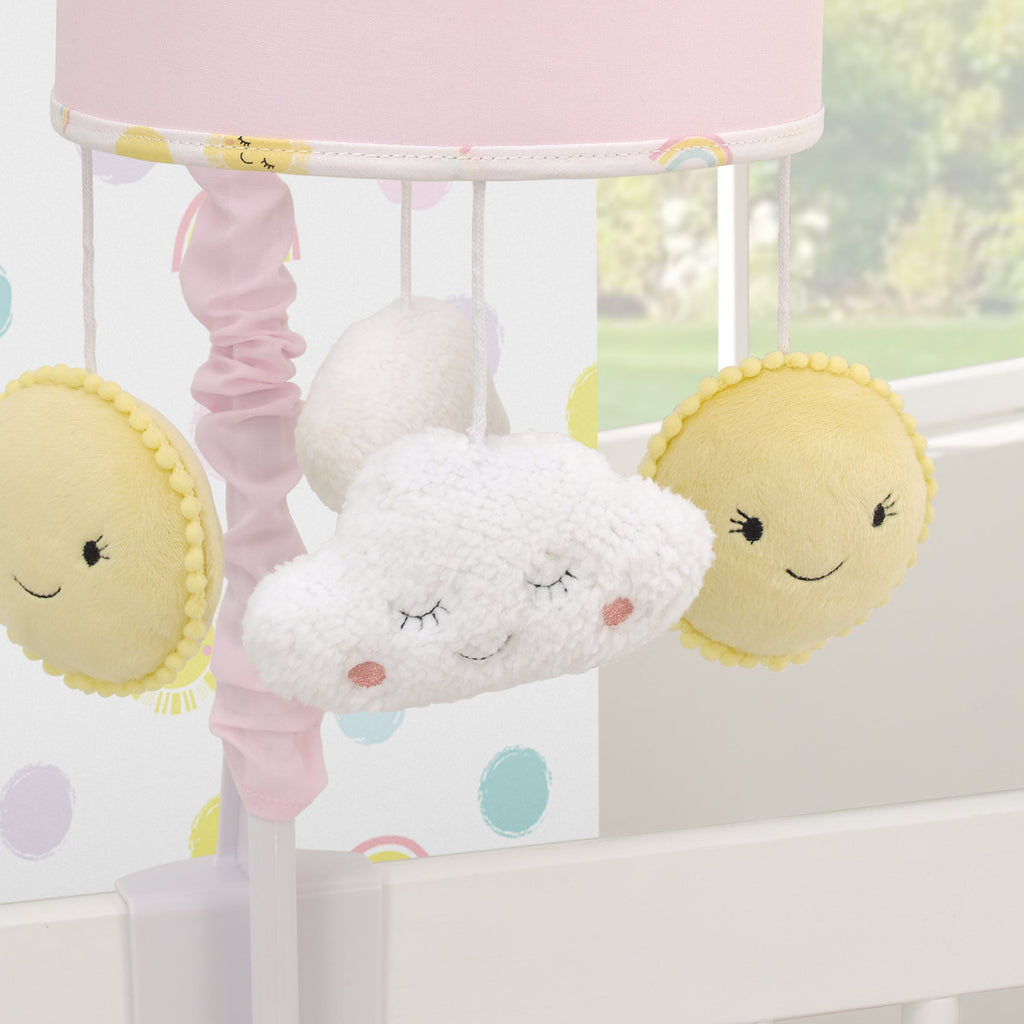 Happy Days Pink, Yellow and White Plush Sun and Clouds Musical Mobile