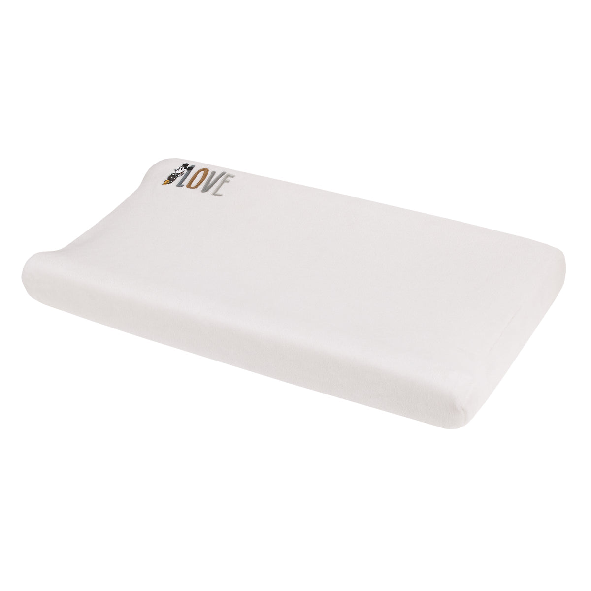 Mickey Mouse Love Mickey White, Gray, and Tan Love Applique Super Soft Contoured Changing Pad Cover