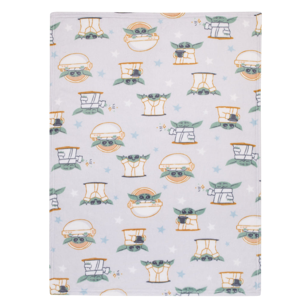 Grogu Cutest in the Galaxy Cream, Green, and White Super Soft Baby Blanket