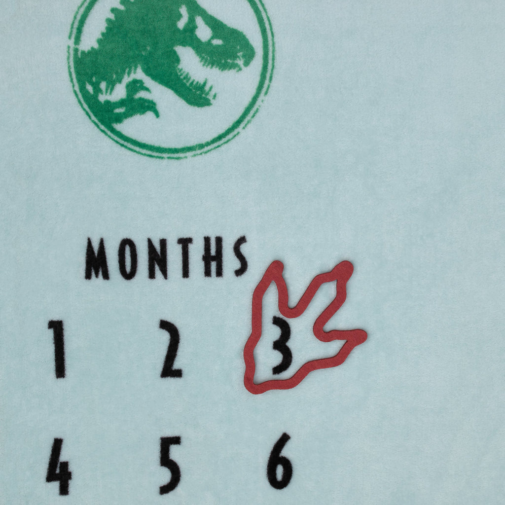 Jurassic World Blue, Green, Orange and Yellow I'm-a-Roar-able Dinosaur Super Soft Milestone Baby Blanket