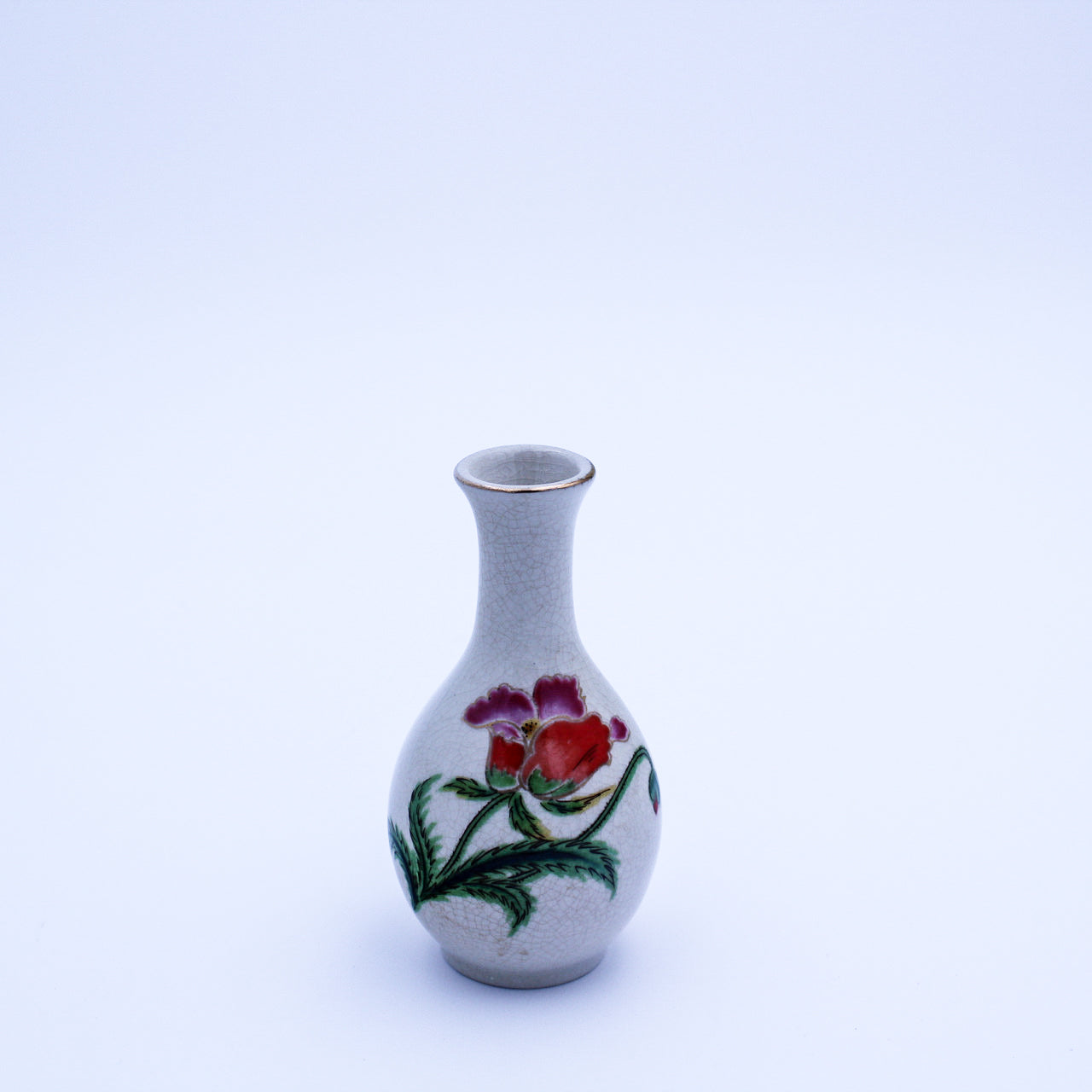 Homco Mini Porcelain Bud Vase — Floral Transfer with Gold Rim