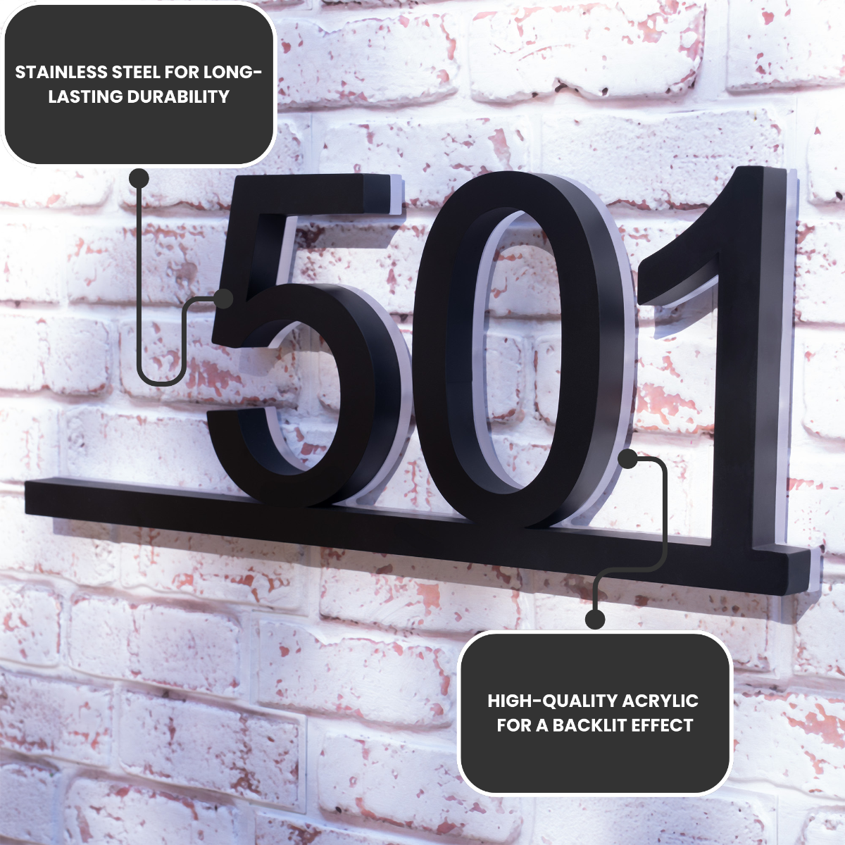 Backlit LED House Numbers with Underline – Modern Illuminated Address Numbers
