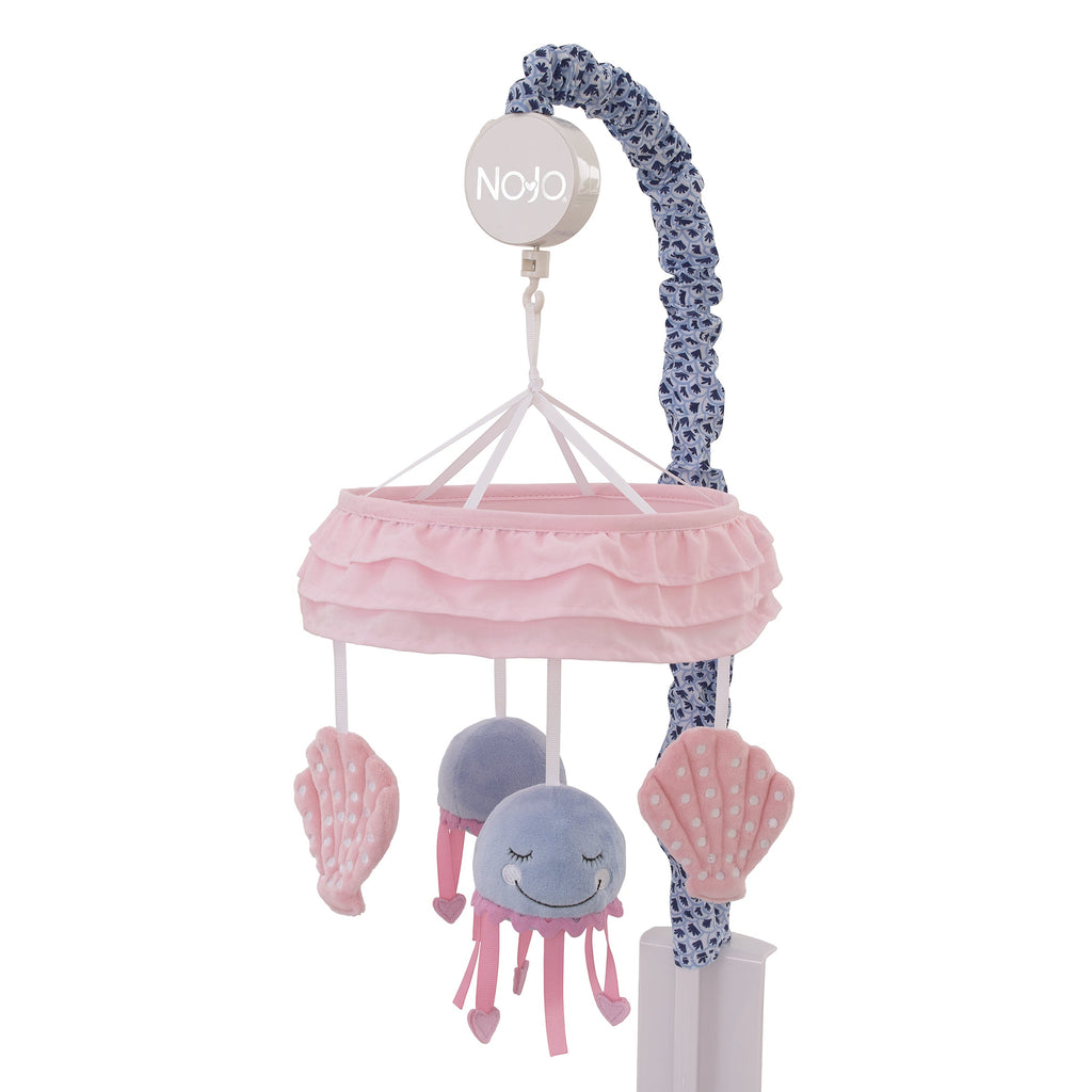 Mermaid Lagoon Pink and Blue Seashells and Jellyfish Ruffled Carousel Style Musical Mobile