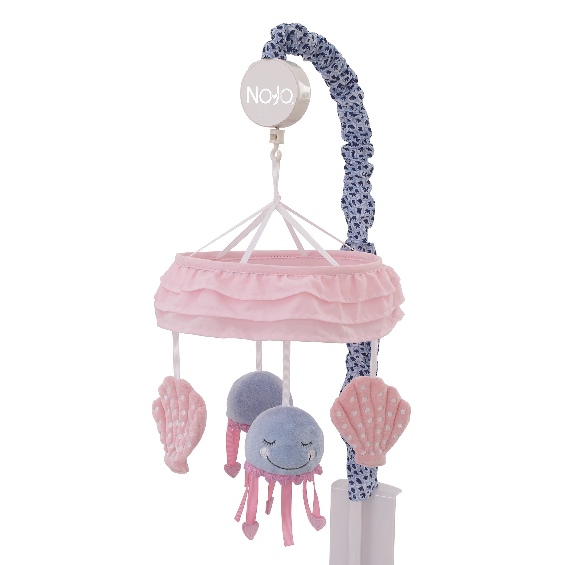 Mermaid Lagoon Pink and Blue Seashells and Jellyfish Ruffled Carousel Style Musical Mobile