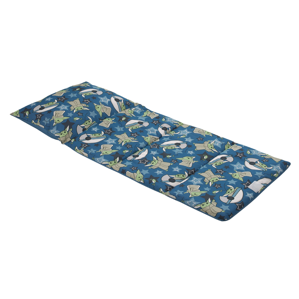 The Child Cutest in the Galaxy Blue, Green and Gray Grogu, Hover Pod, and Stars Deluxe Easy Fold Toddler Nap Mat