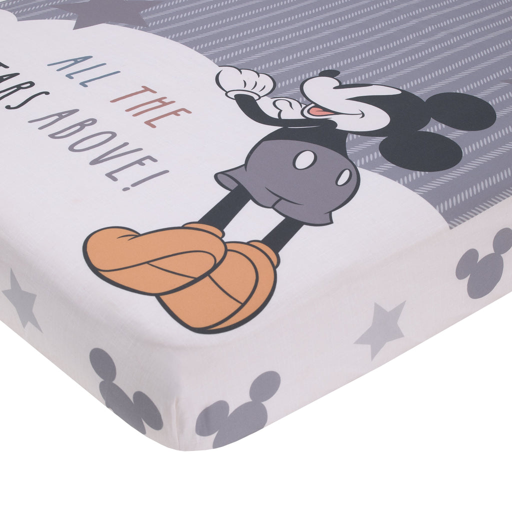 Mickey Mouse Love Mickey Gray, White, and Tan I Love You More Than All The Stars Above Photo Op 100% Cotton Fitted Crib Sheet