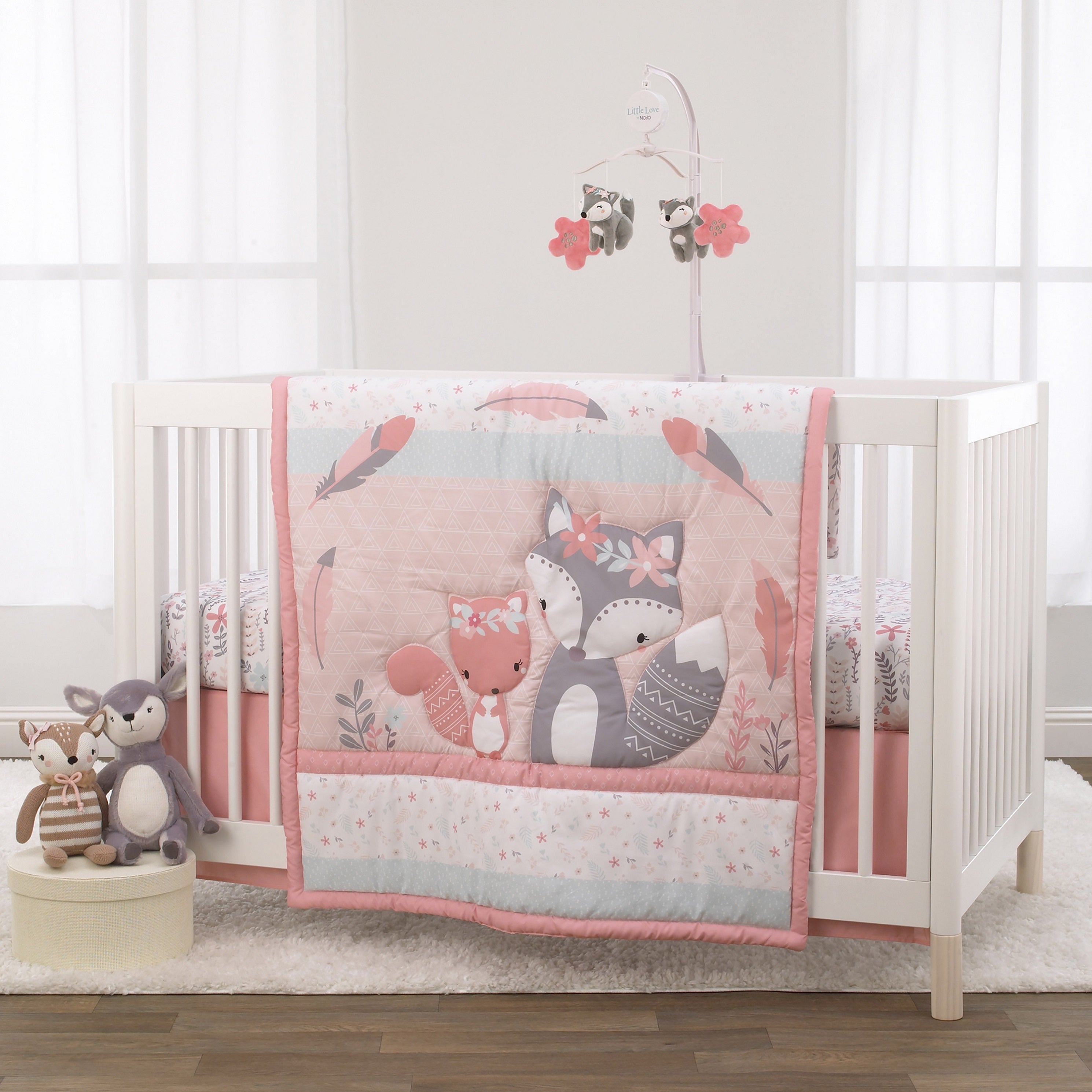 Desert Flower - Fox and Flowers Pink and Grey Musical Mobile