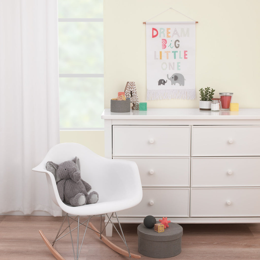 Dream Big Little One White, Gray, Teal, and Orange, Mama and Baby Elephants Wall DÃ©cor Banner