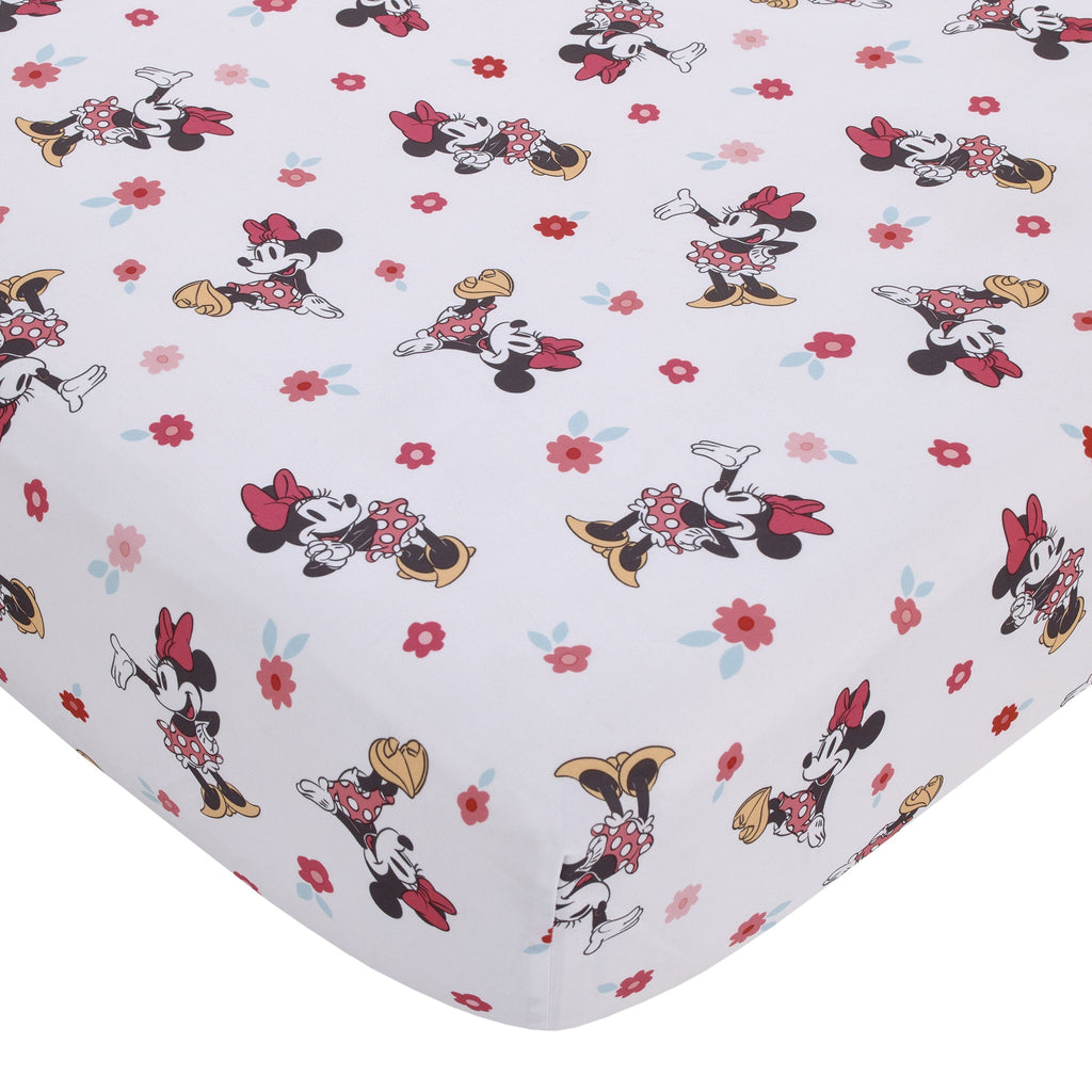 Minnie Mouse Hello Gorgeous Pink and White Floral 3 Piece Nursery Crib Bedding Set - Comforter, Fitted Crib Sheet, and Printed Blanket