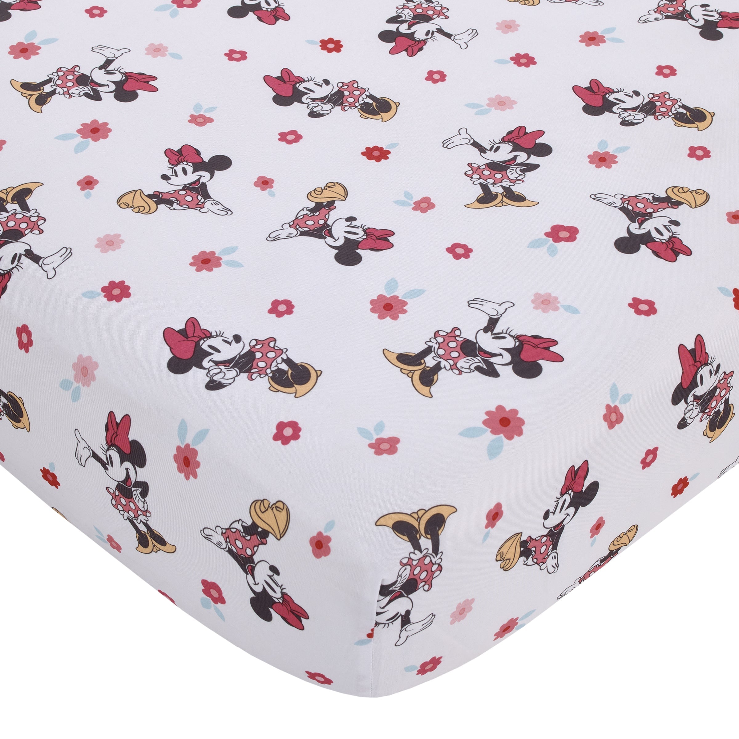 Minnie Mouse Hello Gorgeous Pink and White Floral 3 Piece Nursery Crib Bedding Set - Comforter, Fitted Crib Sheet, and Printed Blanket