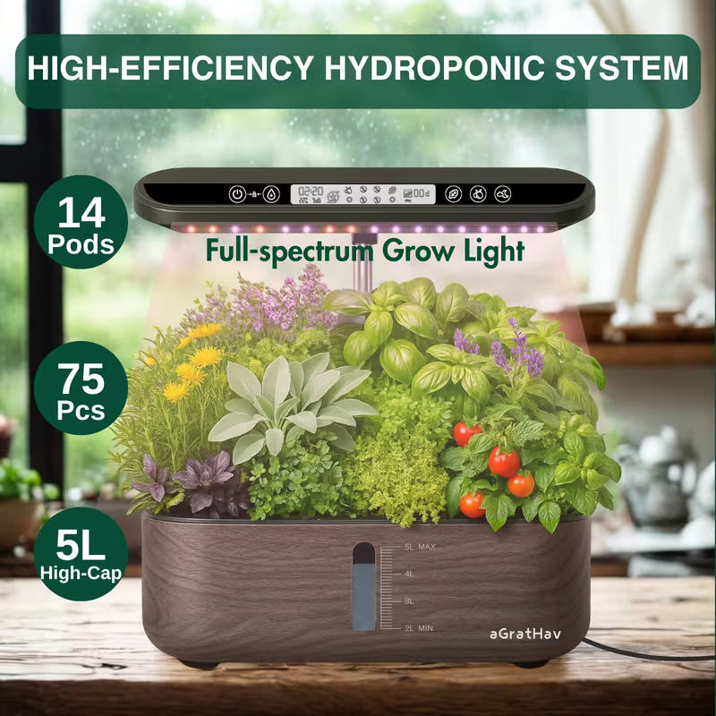 1.32 Gal 14-Plant Indoor Hydroponic Growing Kit with LED Grow Light