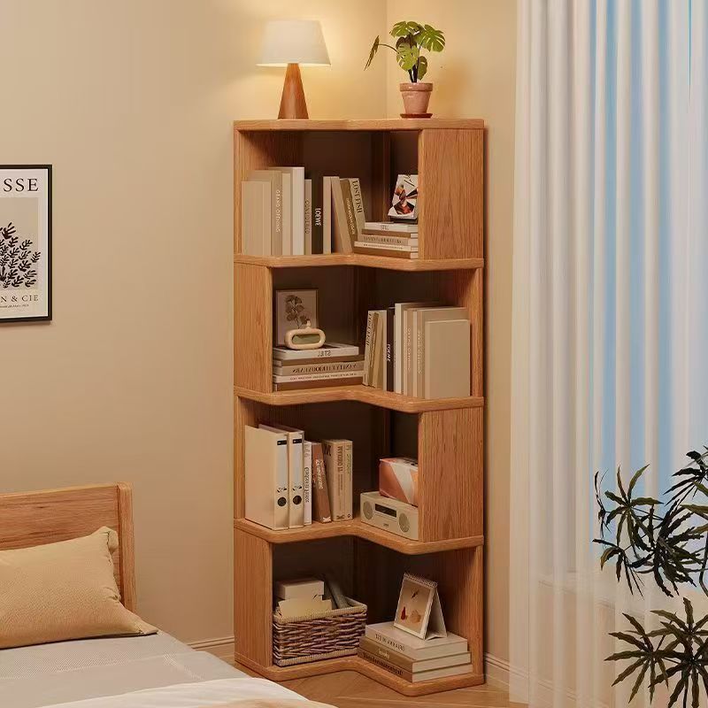 Solid Wood Corner Bookshelf with Open Shelves