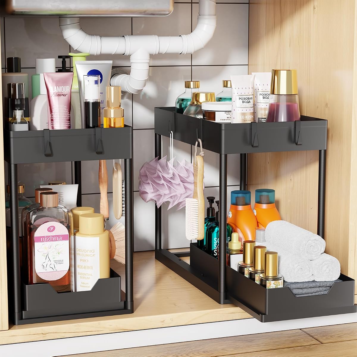 15.5 in. 2-Tier Under-Sink Sliding Cabinet Organizers 2-Pack