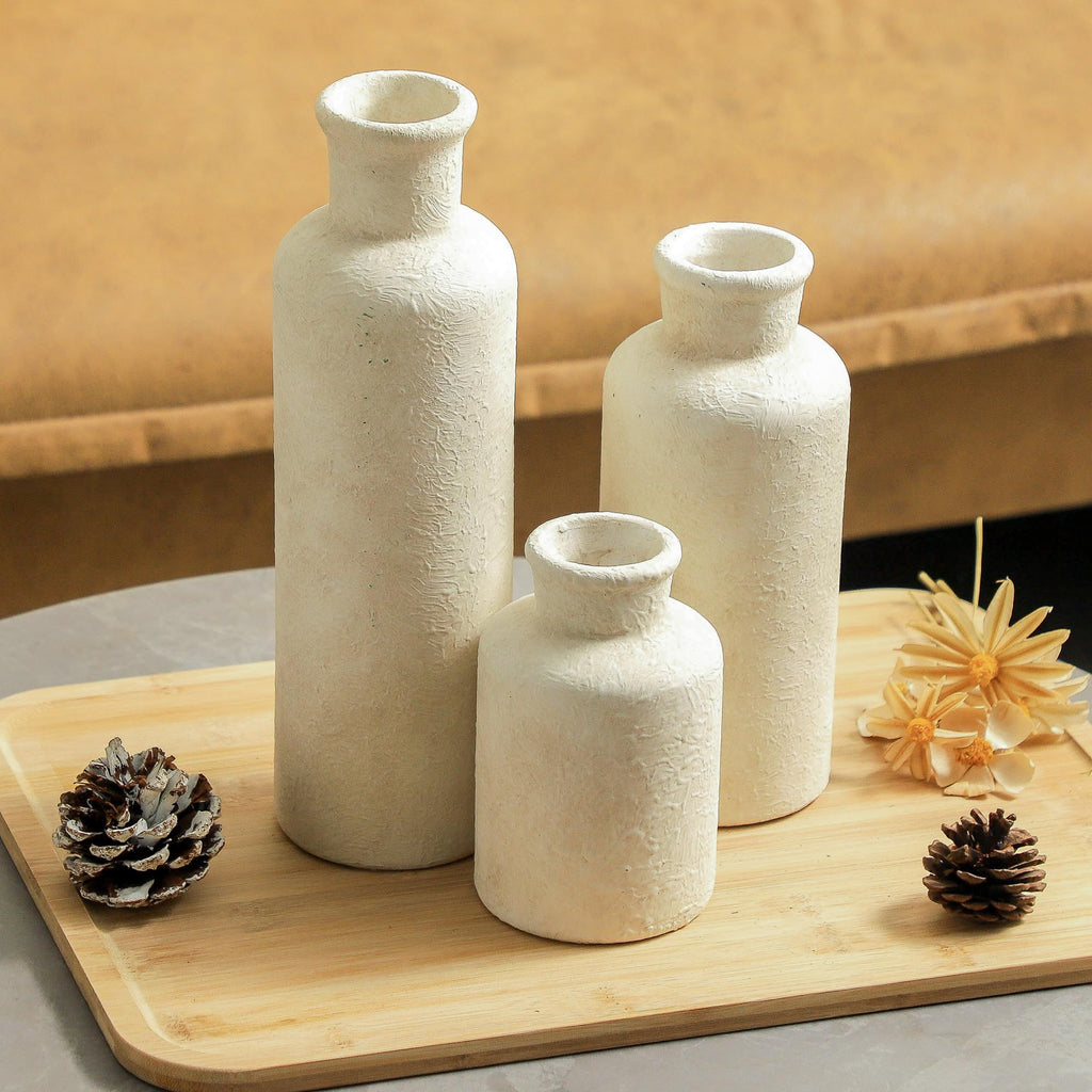 Whitewashed Neutral Ceramic Decorative Flower Vases Set
