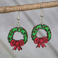 Christmas Wreath Wooden Dangle Earrings | Holiday Jewelry