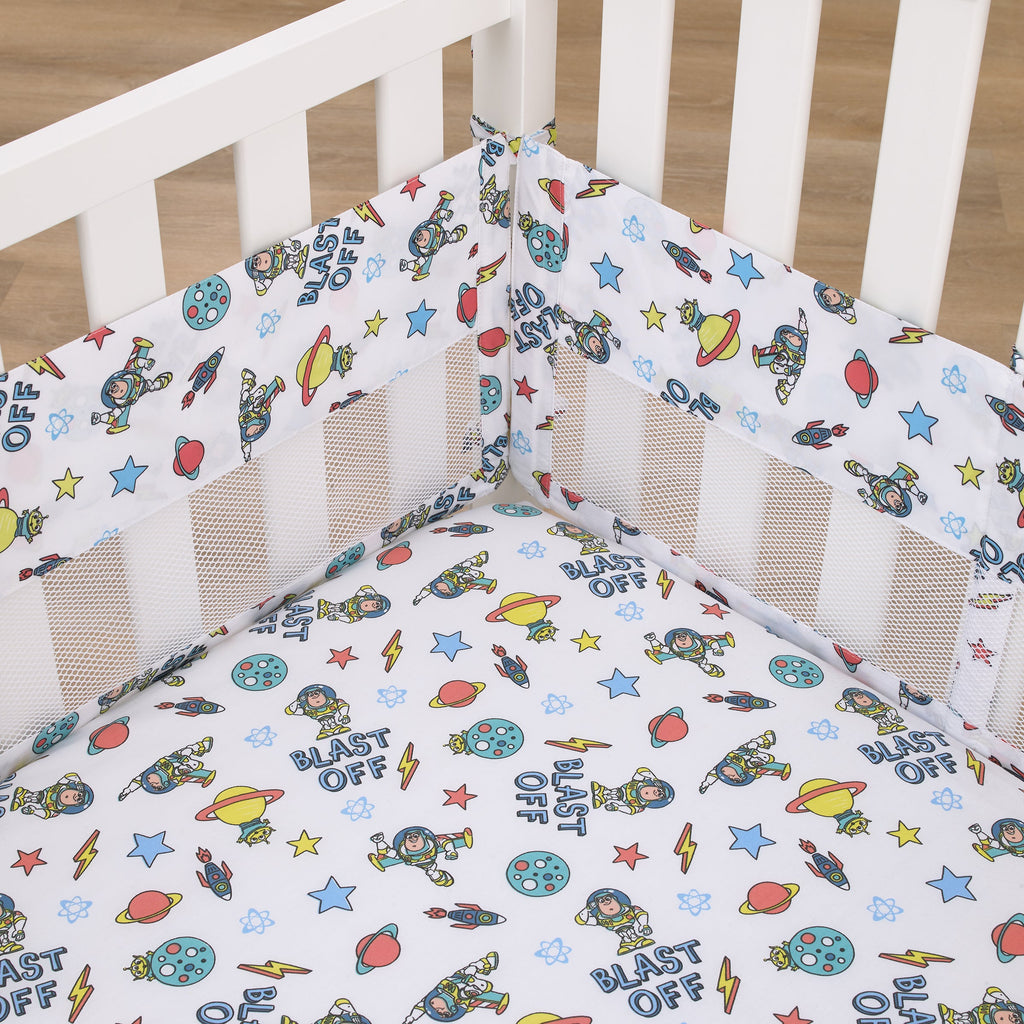 Disney Toy Story Buzz Lightyear Blue, Orange, Green and White Blast-Off Crib Liner