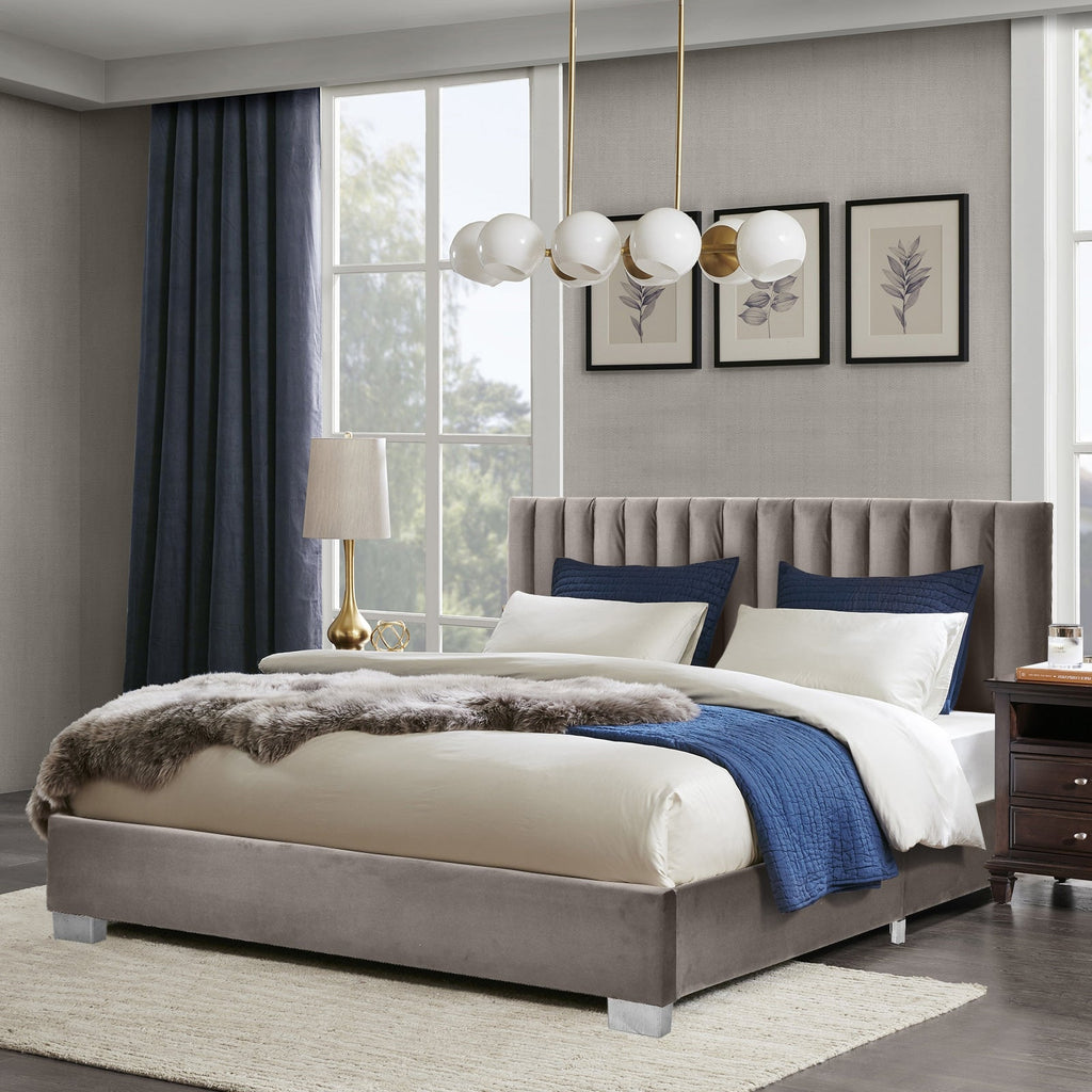 Full Tufted Upholstered Platform Bed Frame with Flannel Headboard