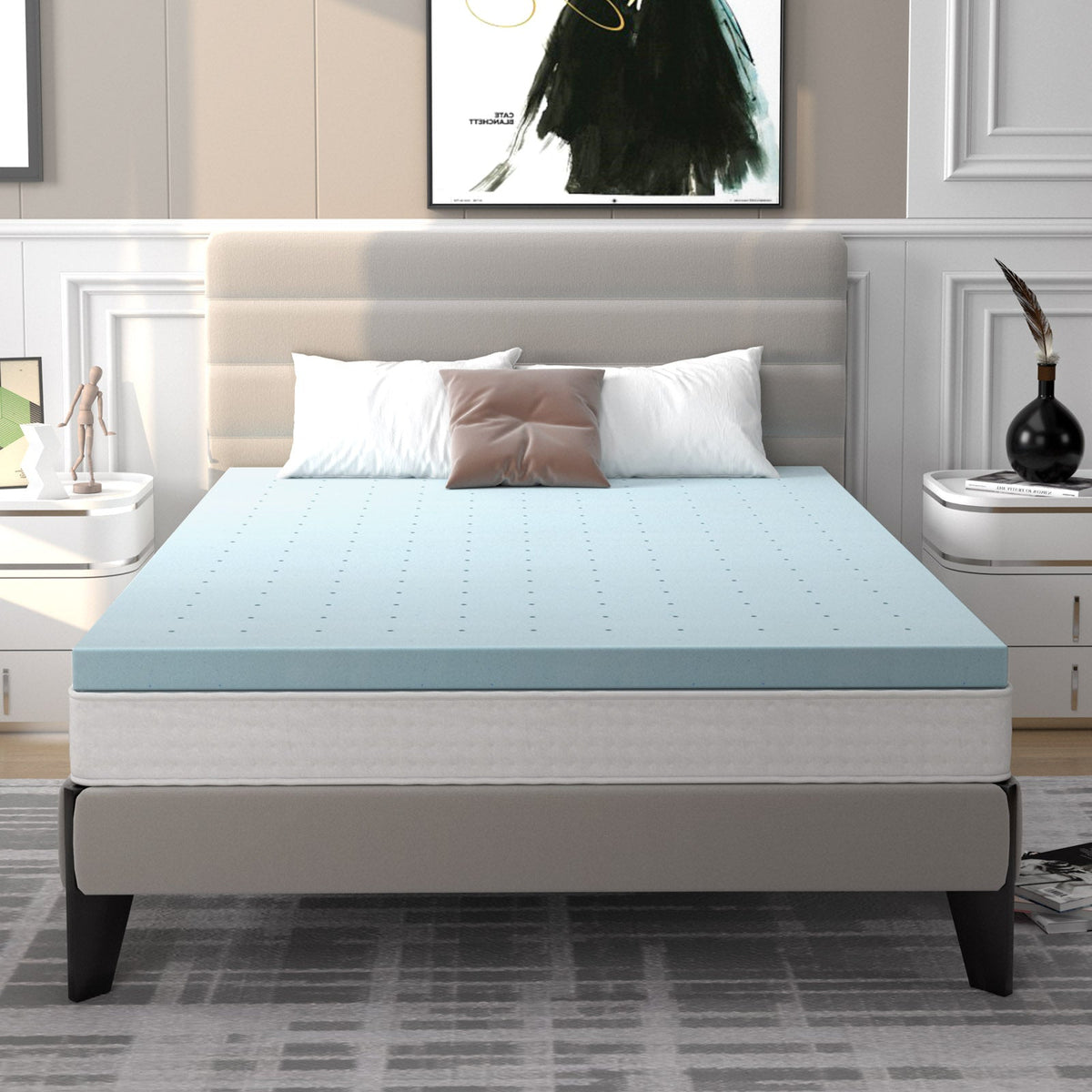 4 Inch Gel Injection Memory Foam Mattress Top Ventilated Mattress Double Bed