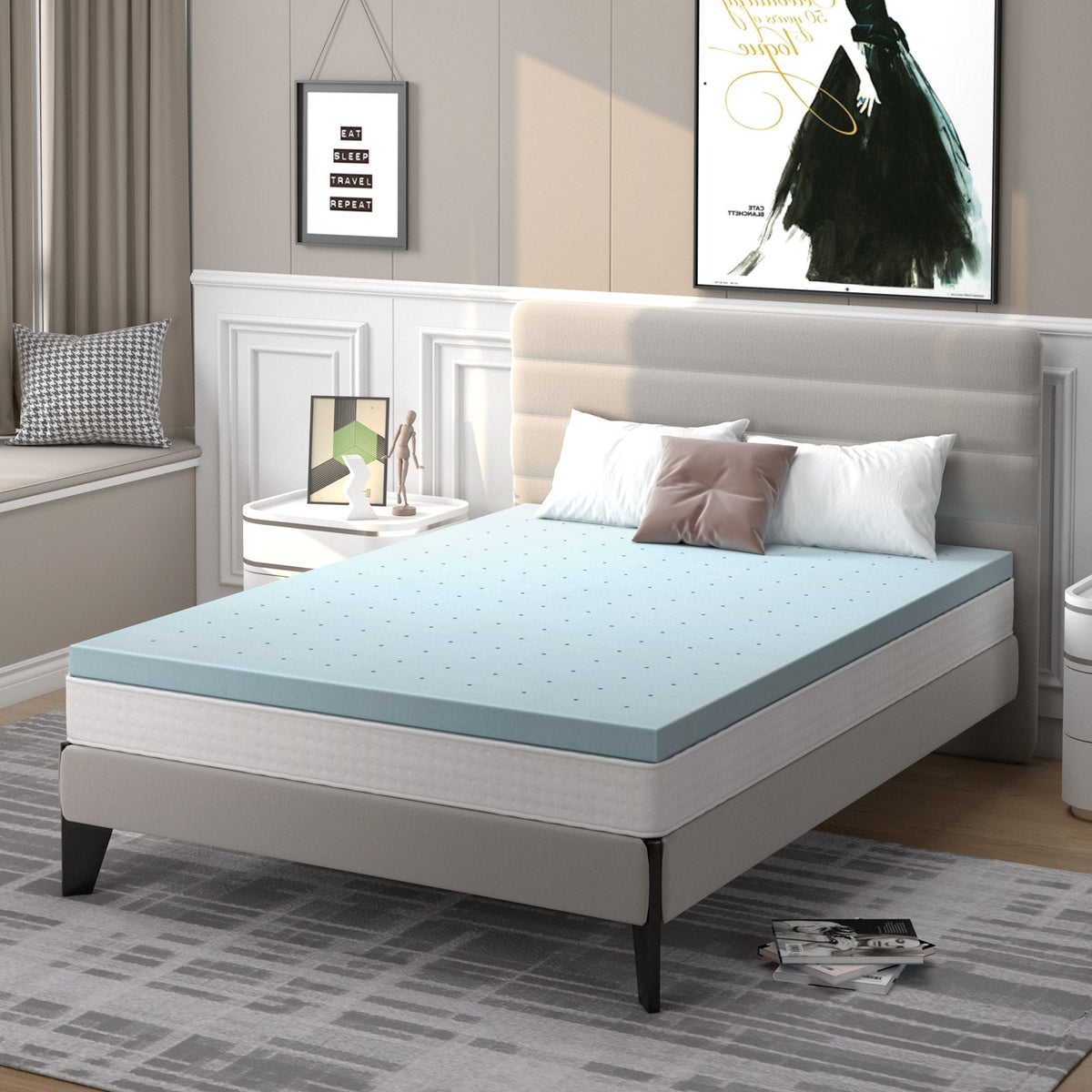 4 Inch Gel Injection Memory Foam Mattress Top Ventilated Mattress Double Bed
