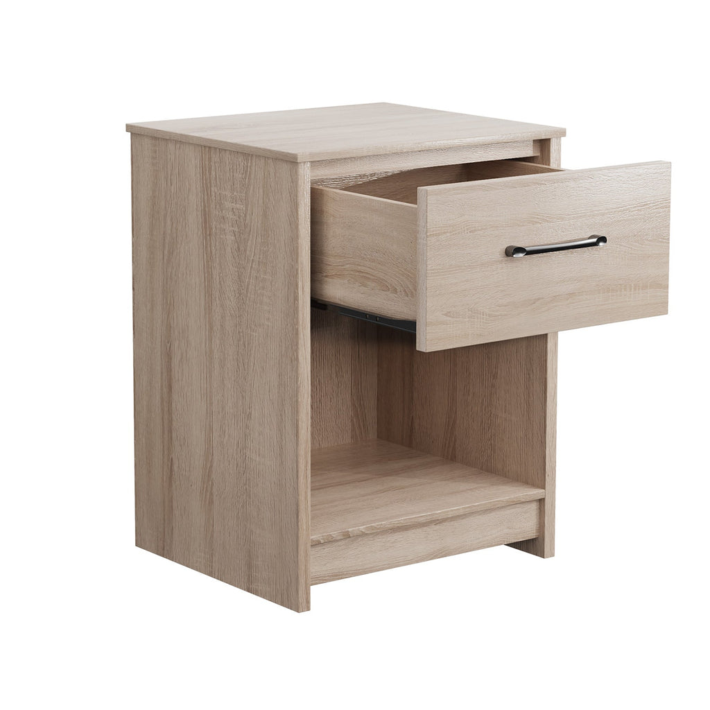 Wooden Nightstand with Drawer and Open Storage Compartment