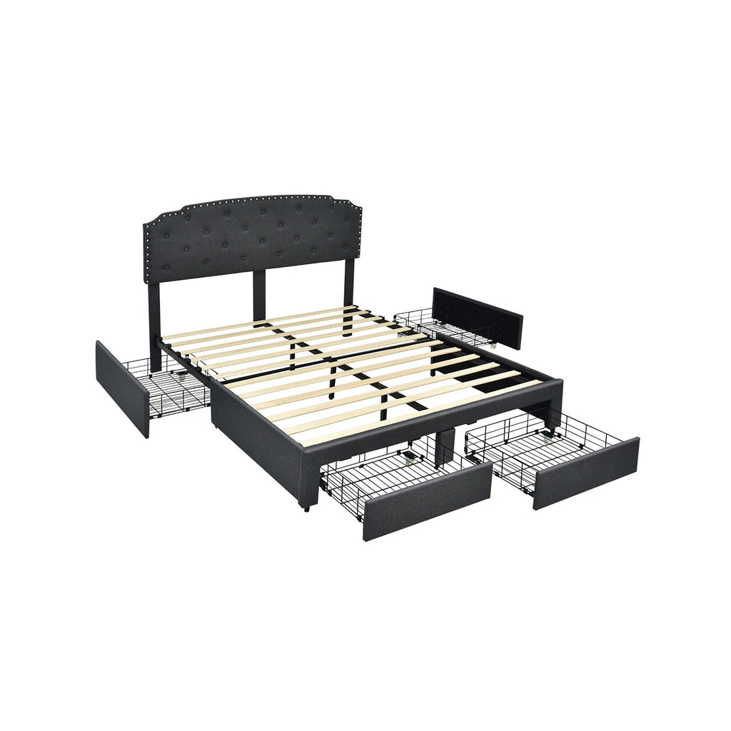 Platform Bed Frame with 4 Storage Drawers and Adjustable Headboard