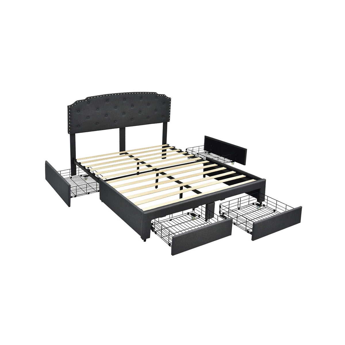 Platform Bed Frame with 4 Storage Drawers and Adjustable Headboard