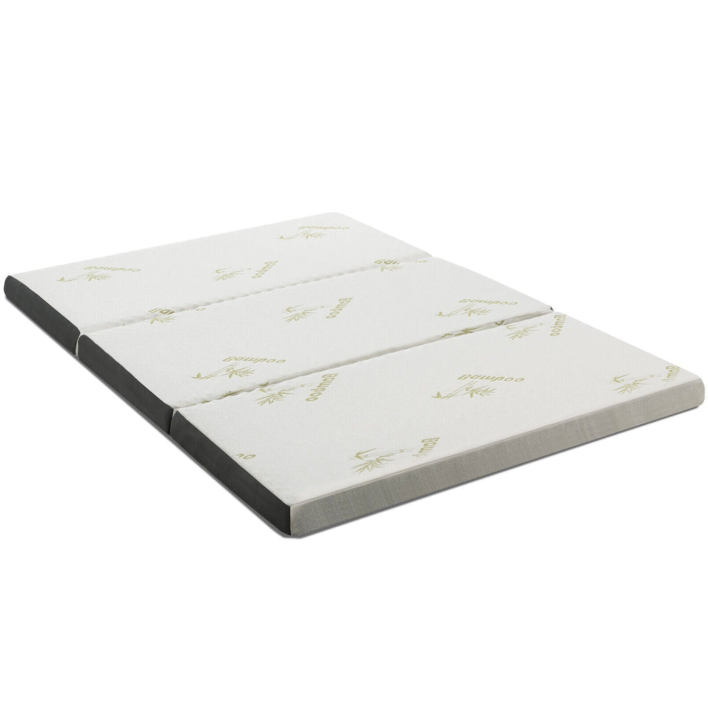 Portable Tri-fold Memory Foam Floor Mattress Topper Portable with Carrying Bag