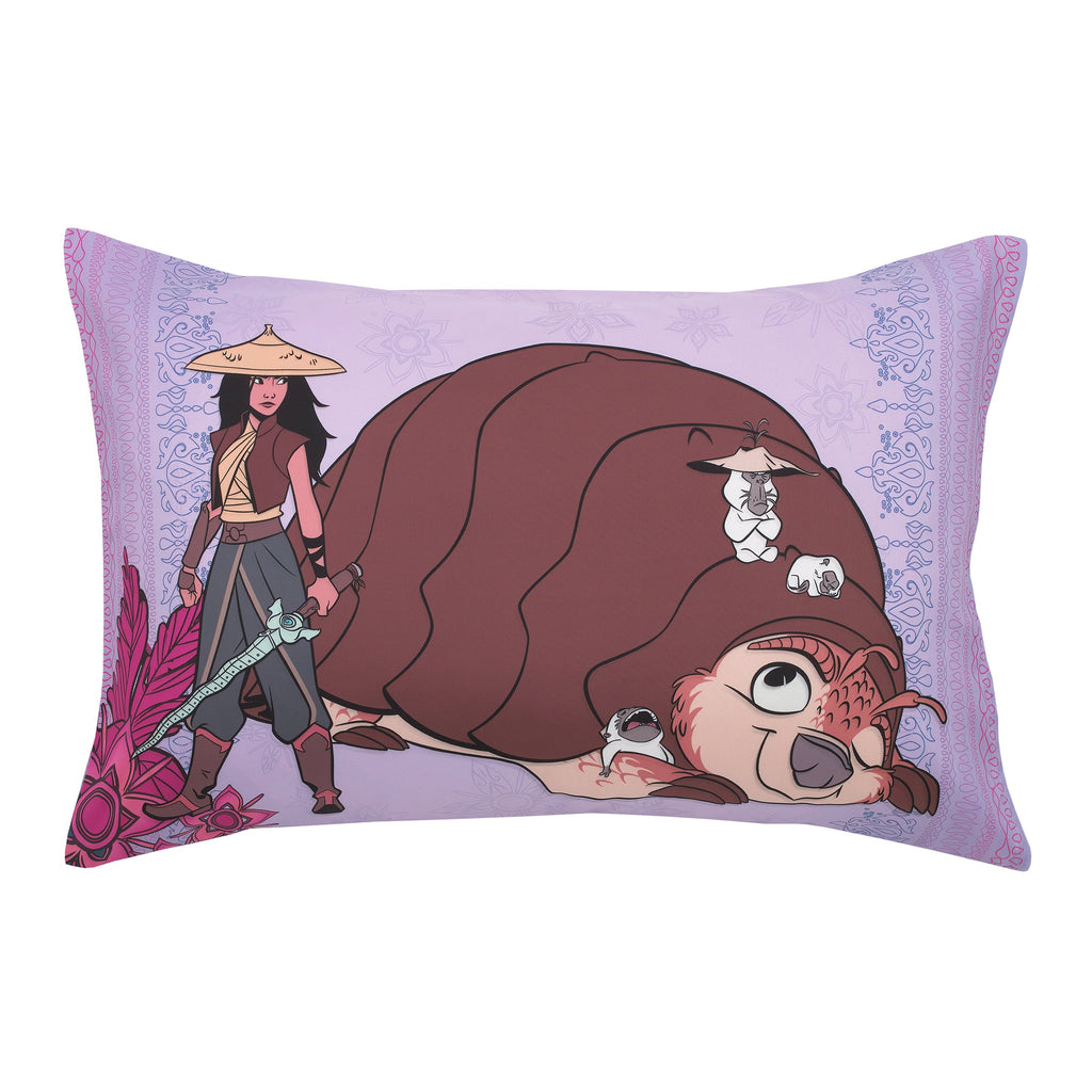 Disney Raya and the Last Dragon Mythic Pop Lavender, Magenta, and Blue with Sisu Dragon and Tuktuk 4 Piece Toddler Bed Set - Comforter, Fitted Bottom Sheet, Flat Top Sheet, and Reversible Pillowcase